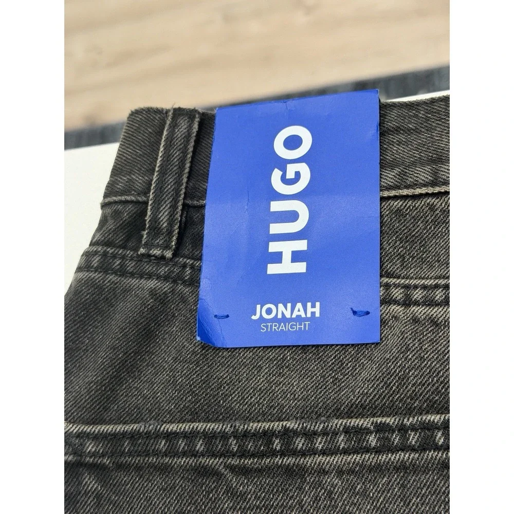 Hugo Boss Jonah Straight Fit Jeans Dark Grey Distressed Denim 50541593 36x32 NWT